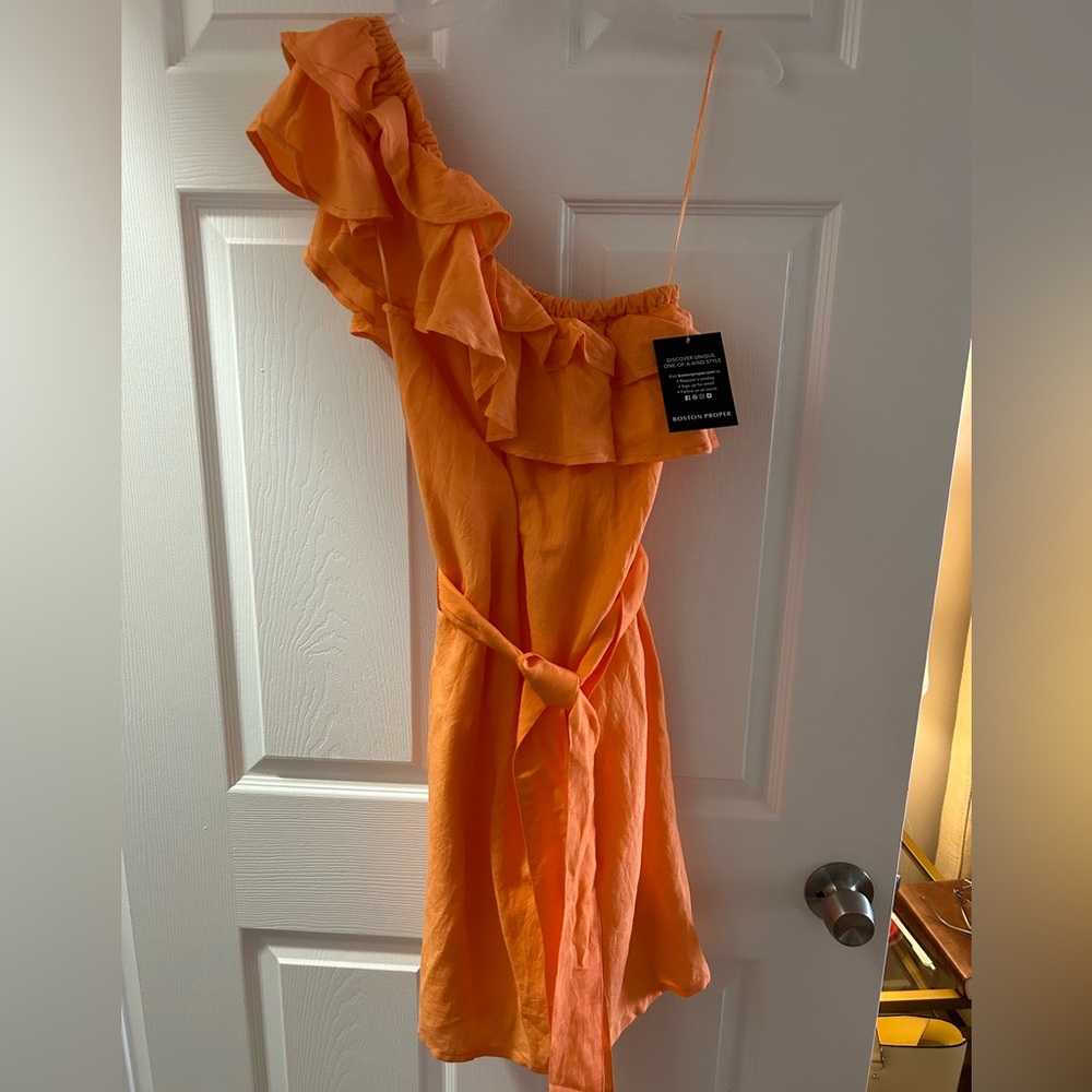 NWT Boston Proper Orange One Shoulder Dress